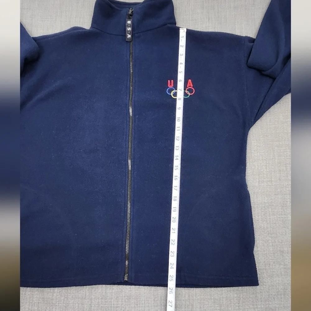 Vintage USA Olympic Navy Blue  Zip Up Fleece Jacket. Made in USA Large